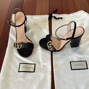 Gucci marmont black leather heels sandals 5.5 35.5